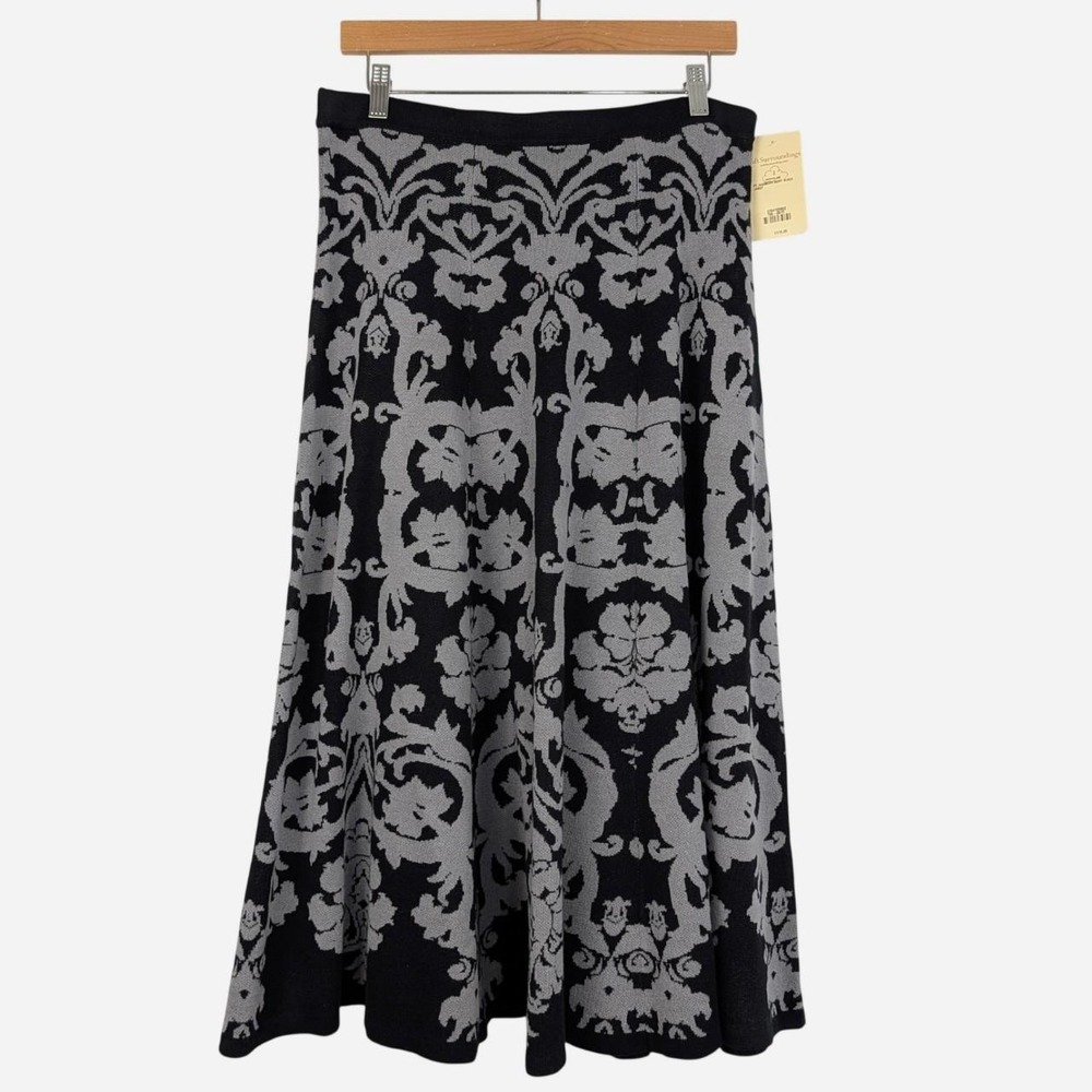 Soft Surroundings Jacobean Skirt Black Grey Jacquard Maxi NWT Large